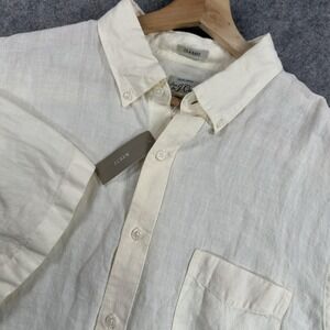 J.Crew Shirt Mens Large White Irish Linen Baird McNutt Short Sleeve Button Down
